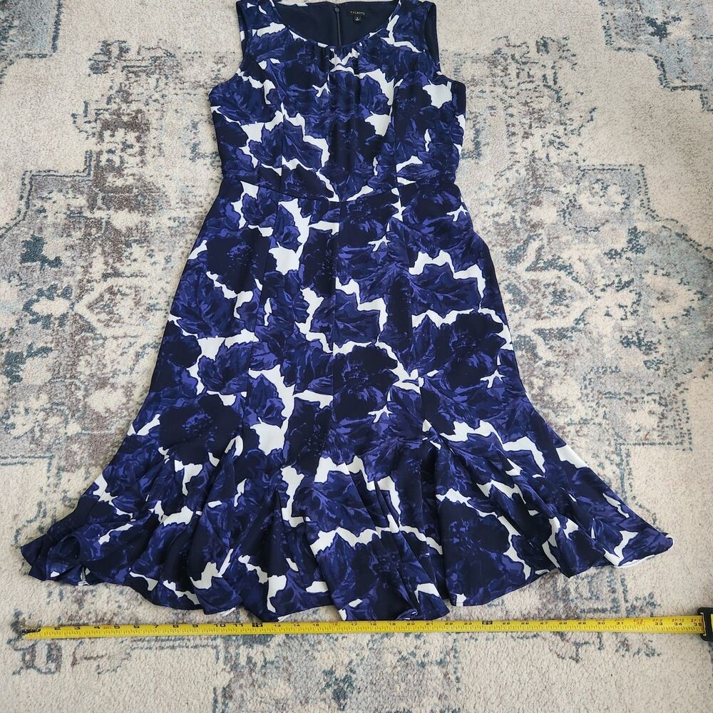 Talbots Womens Size 8 Midi Dress Blue Floral Zip Back Lined Ruffle Hem Casual - Picture 7 of 13